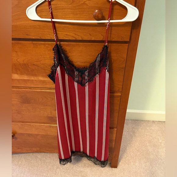 IZI New York Red & White Pinstripe Lace Trim Cami Dress/Top | Size Small - Picture 1 of 5